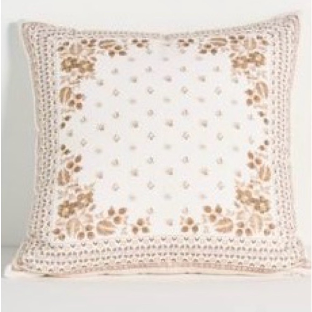 Anthropologie bandana cotton canvas Floral Embroidered pillow 20in BNWT